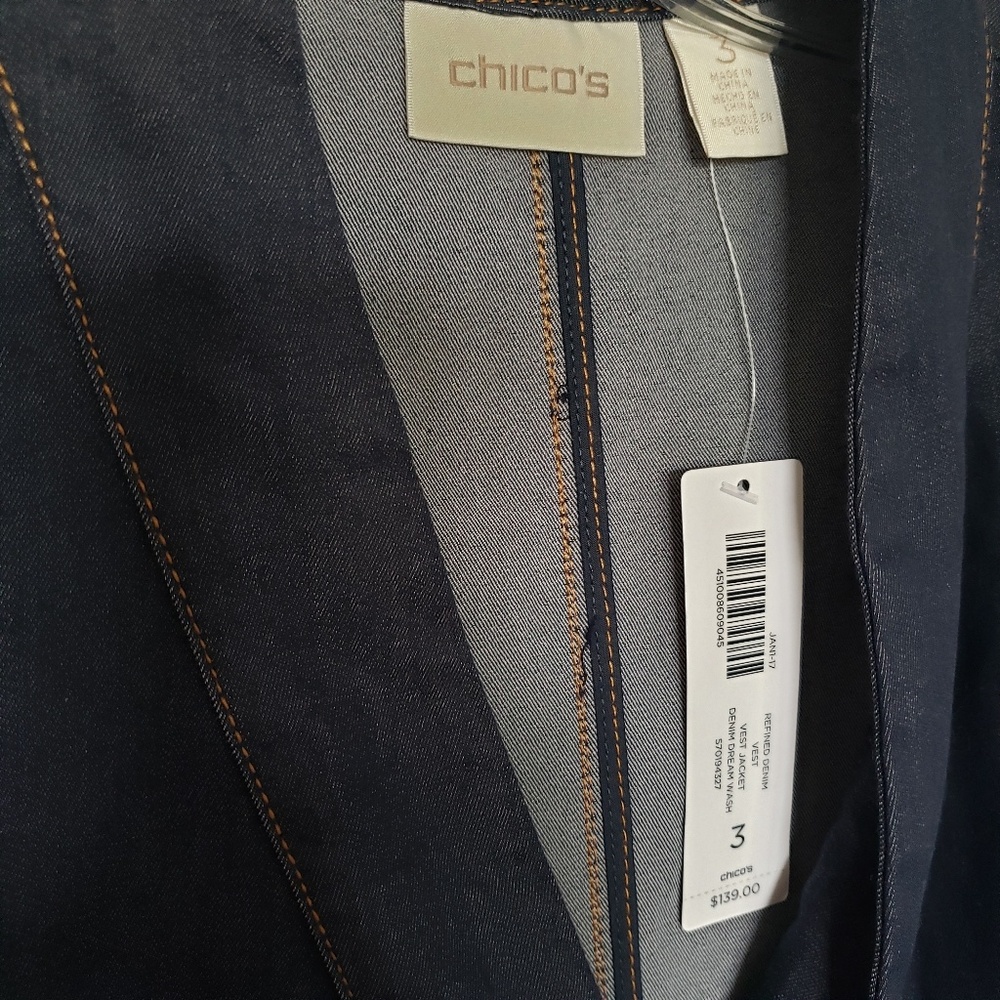 NWT Chico's dark denim tie waist vest dress jacket - Picture 3 of 7